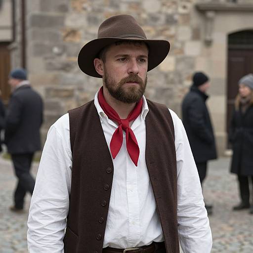 Rustic Historical Man on Cobblestone Street