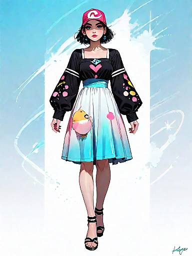 Stylish Woman in Chic Dress and Cap