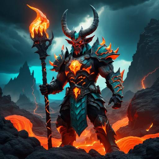 Demonic Warrior in Fiery Lava Landscape