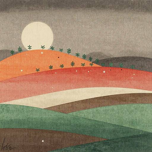 Abstract Japanese Ukiyo-e Landscape