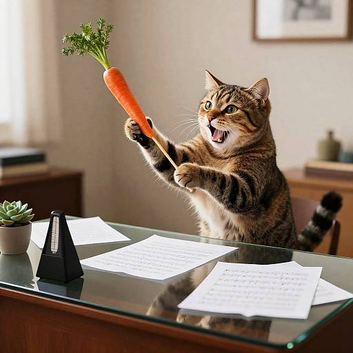 Dramatic Cat Conducting with Carrot Baton