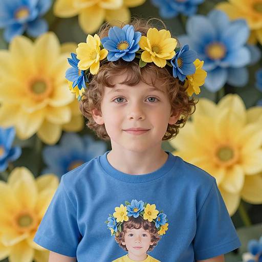 Vibrant Portrait of a Flower Crown Boy