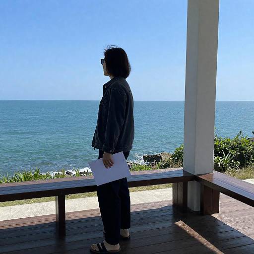 Ocean View Portrait on Wooden Deck