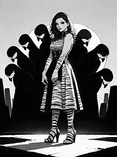 Chic Woman in Black and White Striped Dress