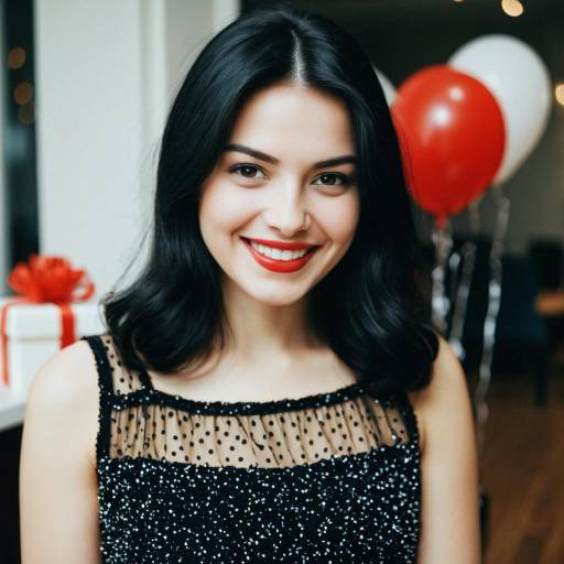 Smiling Woman in Black Birthday Dress