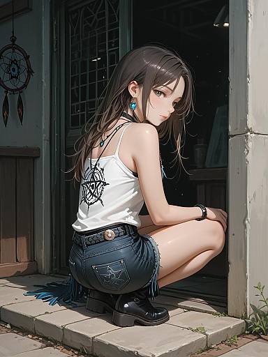 Bohemian Woman Wearing Dreamcatcher Tank Top