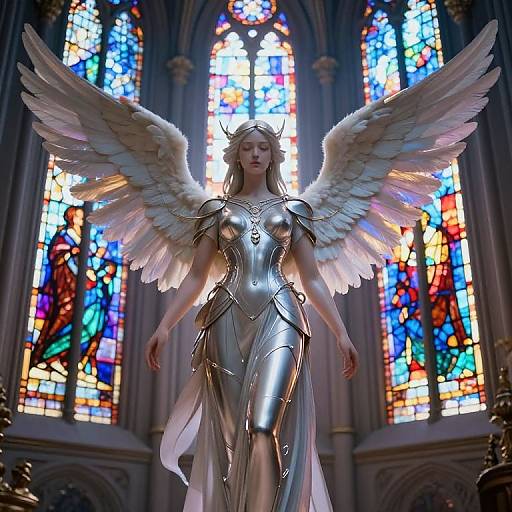 Futuristic Angel in High-Tech Cathedral