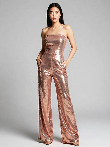 Rose Gold Sequin Jumpsuit Fashion