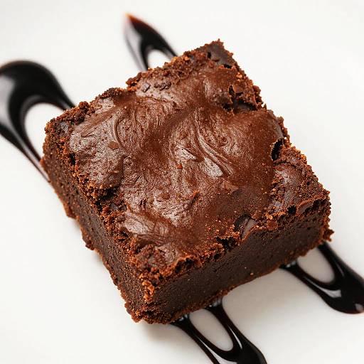 Close-up of Crumbly Brownie with Drizzle