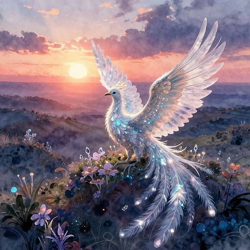 Ethereal Phoenix Over Bioluminescent Terrain