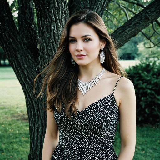 Woman in Black Polka Dot Dress with Jewelry Outdoors
