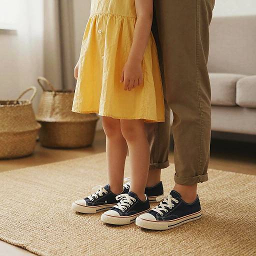 Child Standing on Adult's Feet Indoors