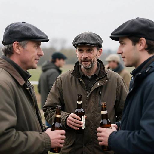 Men in Flat Caps Socializing Outdoors