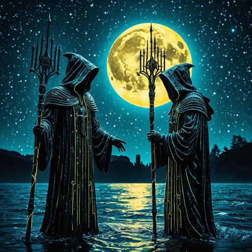 Mysterious Hooded Figures Under Moonlight