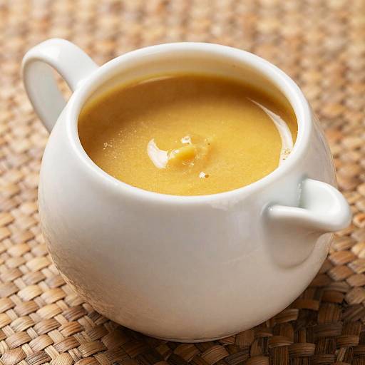 White ceramic pitcher with creamy soup