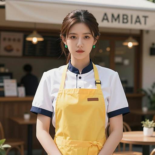 Photorealistic Jenna Waitress in Café