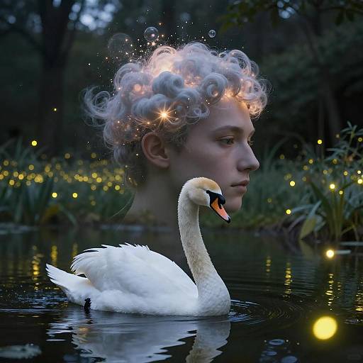 Double-Exposure Swan Dream Ethereal Headscape