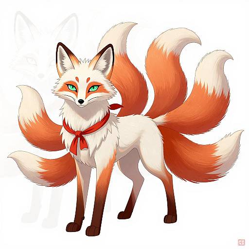 Nine-Tailed White Fox Illustration