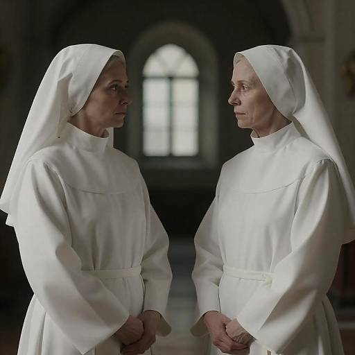 Two Hooded Women in White Robes