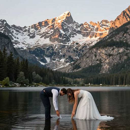 Couple Dipping on Rocky Mountain Vow Renewal