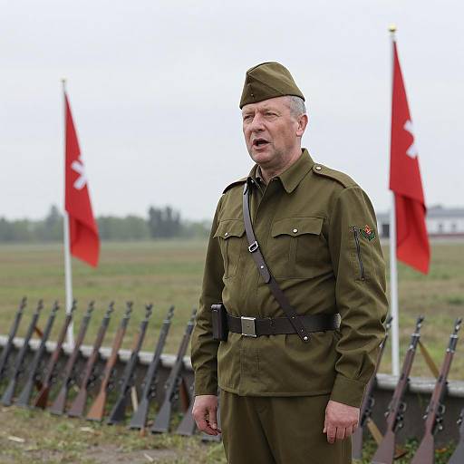 Middle-Aged Soldier Delivering a Speech