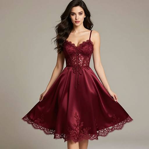 Elegant Burgundy Lace-Up A-Line Dress