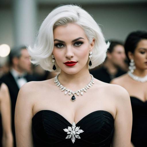 Glamorous Woman in Black Strapless Dress with Jewelry