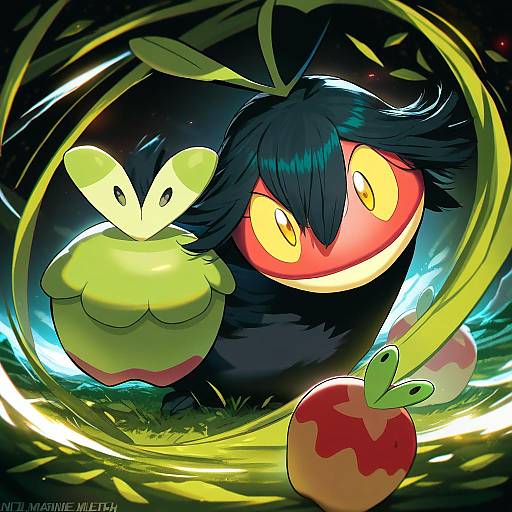 Illustration of Applin, pokemon in the style of Mleth