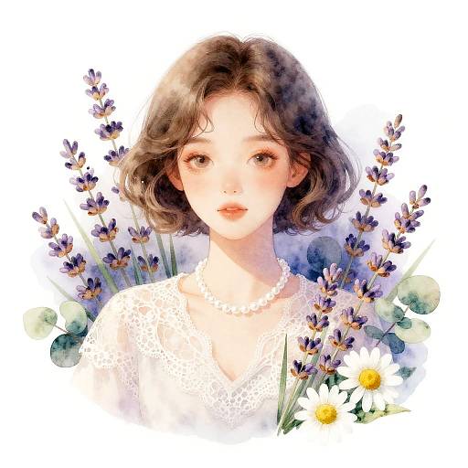 Delicate Watercolor Portrait of Young Woman