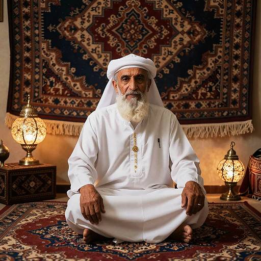 Bald Arab Elder in Ornate Room