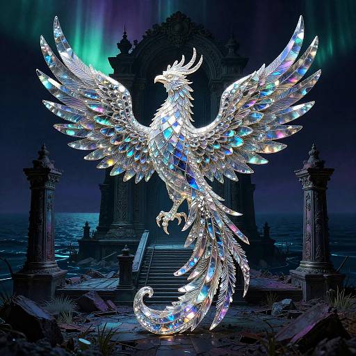 Iridescent Crystal Phoenix in Sunken Observatory