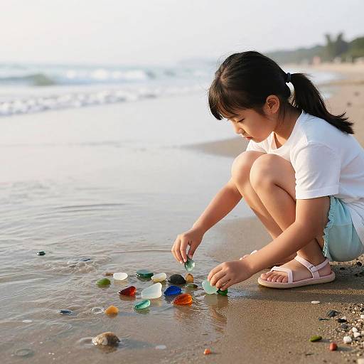 Peaceful Morning Beach with Sea Glass