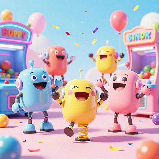 Vibrant Candy Robot Arcade Fun