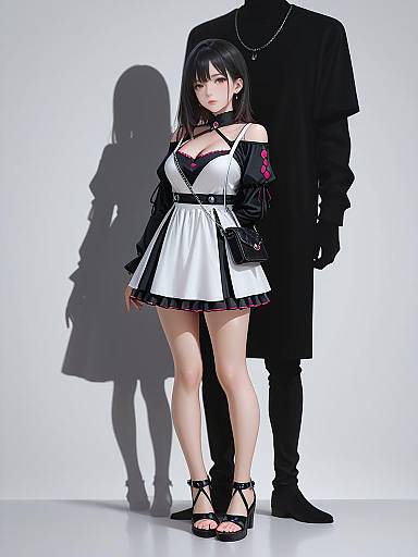 Modern Chic Woman in Black and White Dress