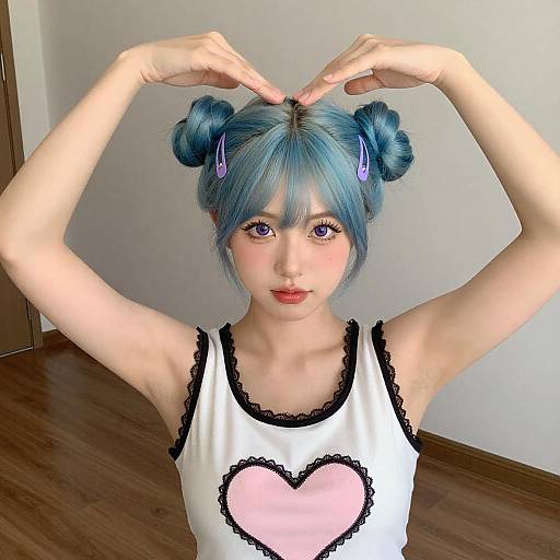 Young Woman with Blue Twin-Bun Hair