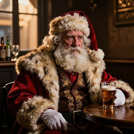 Elderly Santa in Dimly Lit Pub