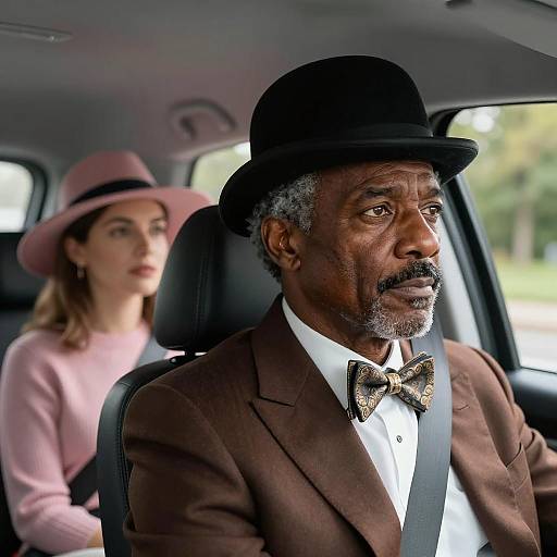 Diverse Duo in a Classic Car