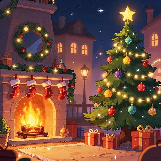 Magical Christmas Cartoon Scene