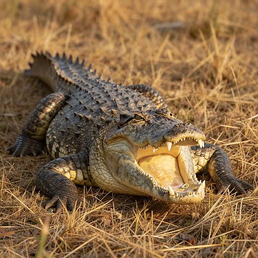 Crocodile in Golden Grass Photograph