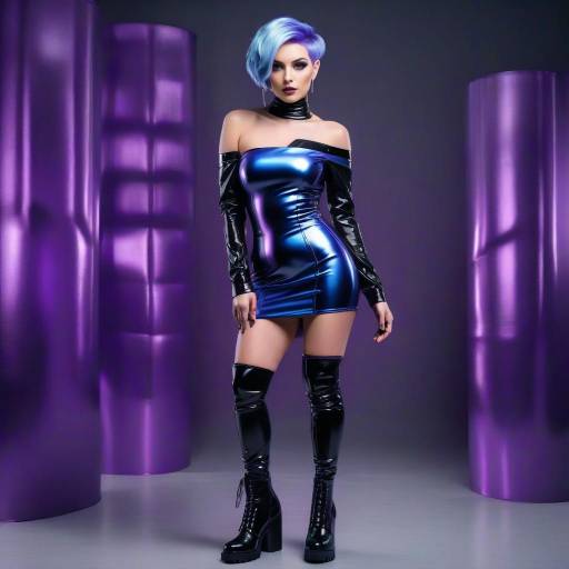 Futuristic Woman with Blue Hair on City Balcony