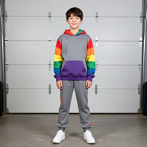 Boy in Rainbow Grey Hoodie Costume