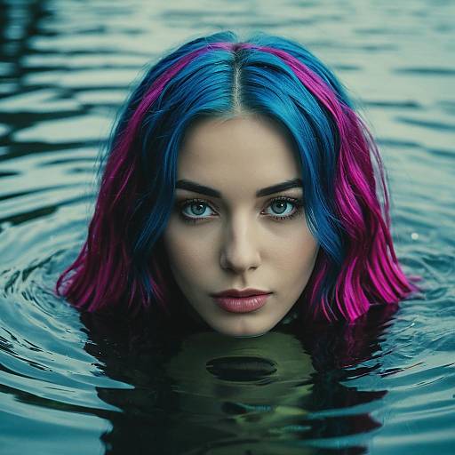 Woman with Blue and Magenta Hair in Water