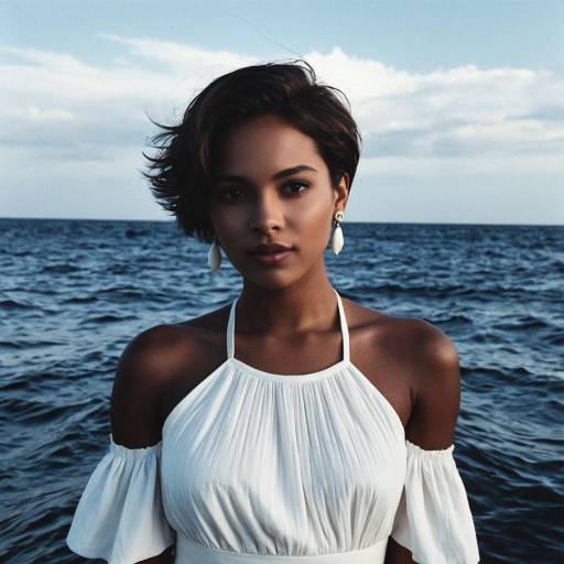 Portrait of Woman in White Dress by Ocean