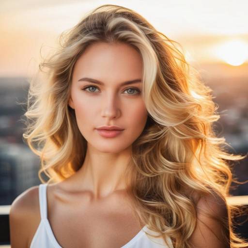 Blonde Woman with Wavy Hair at Sunset