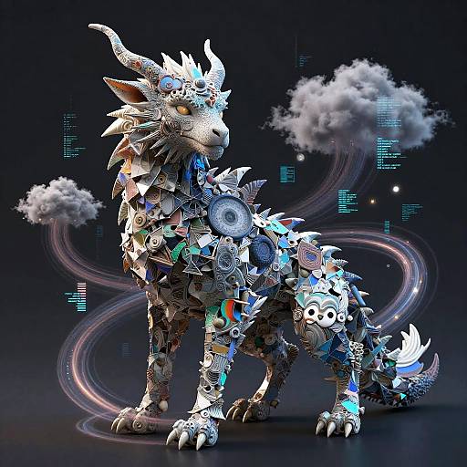Mythical Creature with Abstract AI Patterns