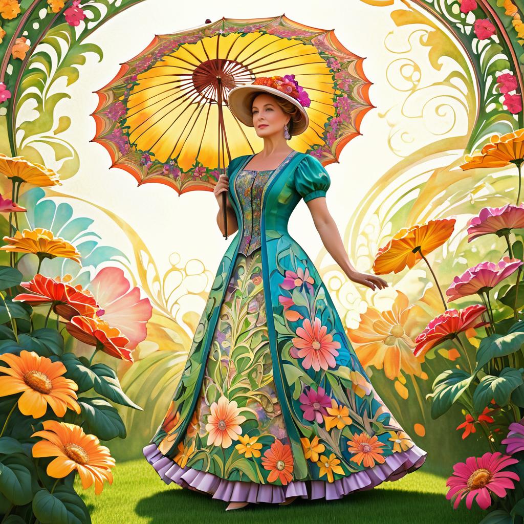 Elegant Woman in Blooming Garden Art