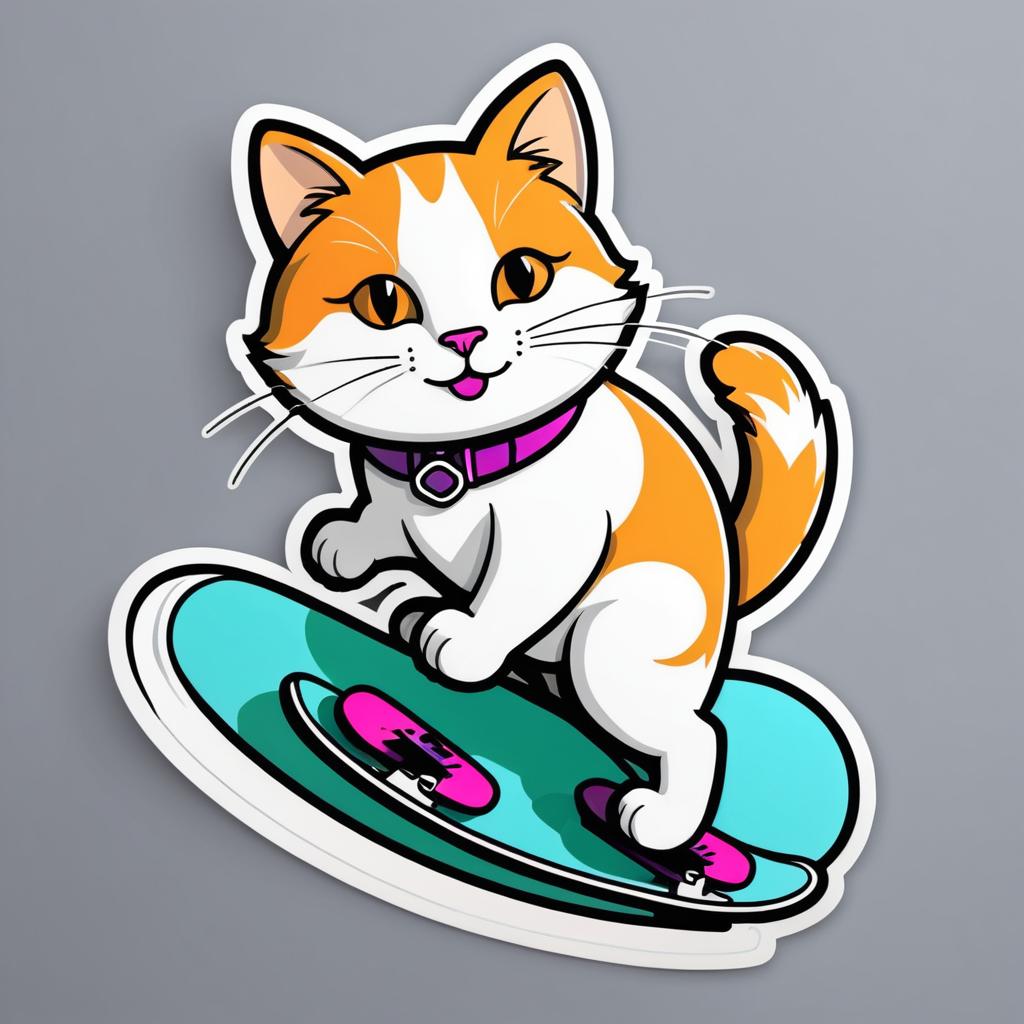 Playful Cat Snowboarding Sticker Design