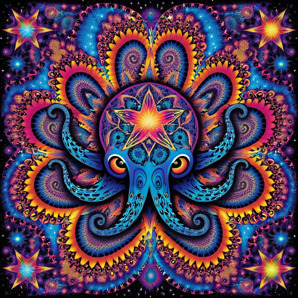 Psychedelic Star-Shaped Octopus Design