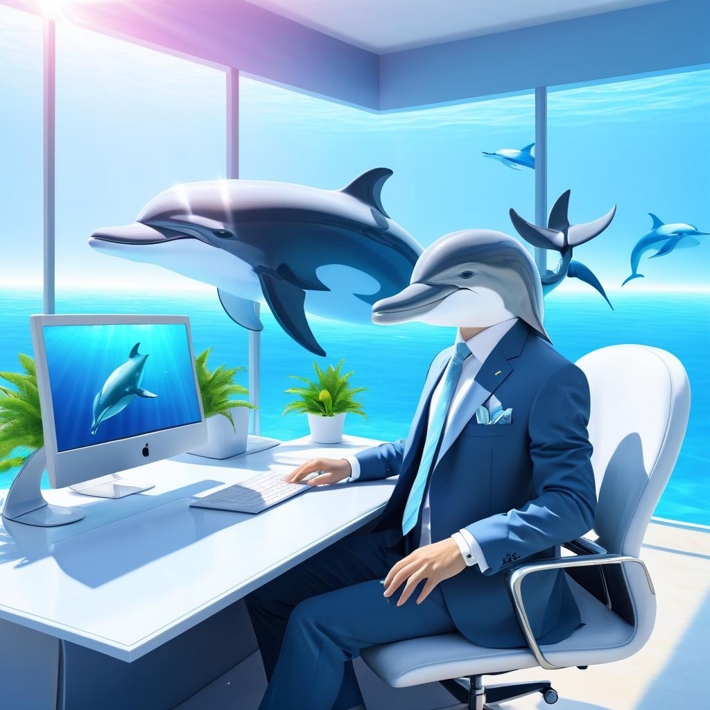 Dolphin in Suit at Whimsical Workspace