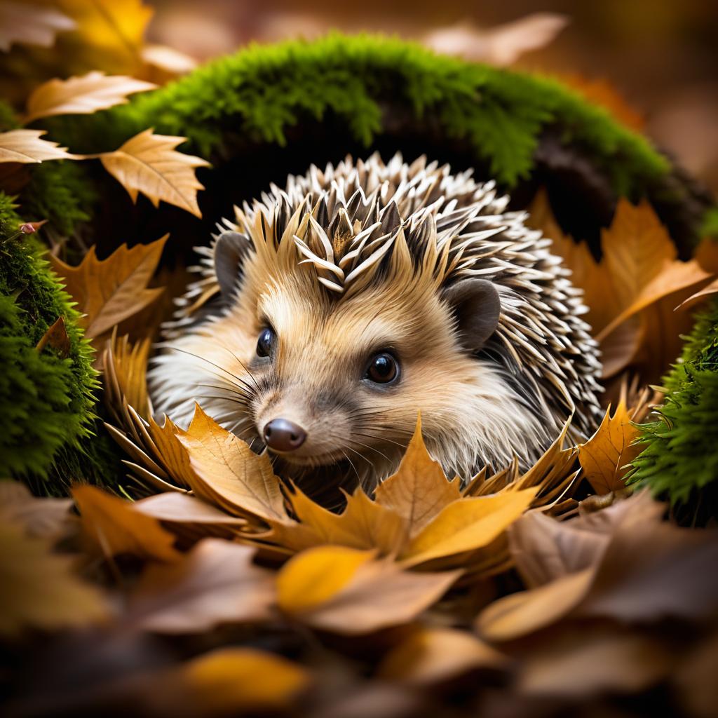 Charming Hedgehog Among Fall Leaves